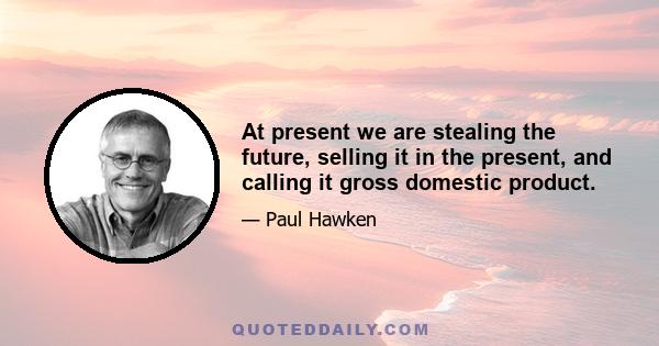 At present we are stealing the future, selling it in the present, and calling it gross domestic product.