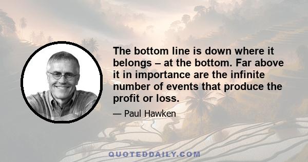 The bottom line is down where it belongs – at the bottom. Far above it in importance are the infinite number of events that produce the profit or loss.