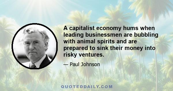 A capitalist economy hums when leading businessmen are bubbling with animal spirits and are prepared to sink their money into risky ventures.