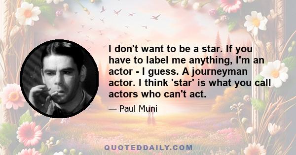 I don't want to be a star. If you have to label me anything, I'm an actor - I guess. A journeyman actor. I think 'star' is what you call actors who can't act.