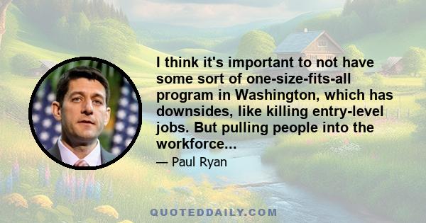 I think it's important to not have some sort of one-size-fits-all program in Washington, which has downsides, like killing entry-level jobs. But pulling people into the workforce...