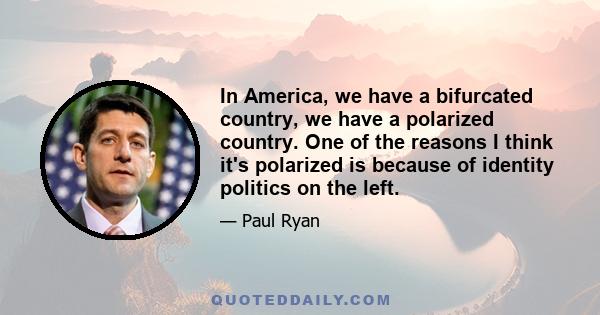 In America, we have a bifurcated country, we have a polarized country. One of the reasons I think it's polarized is because of identity politics on the left.