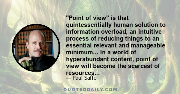 Point of view is that quintessentially human solution to information overload, an intuitive process of reducing things to an essential relevant and manageable minimum... In a world of hyperabundant content, point of