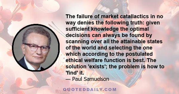 The failure of market catallactics in no way denies the following truth: given sufficient knowledge the optimal decisions can always be found by scanning over all the attainable states of the world and selecting the one 