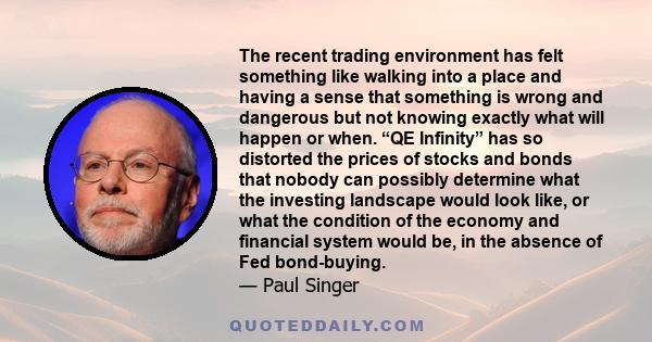 The recent trading environment has felt something like walking into a place and having a sense that something is wrong and dangerous but not knowing exactly what will happen or when. “QE Infinity” has so distorted the