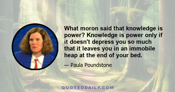 What moron said that knowledge is power? Knowledge is power only if it doesn't depress you so much that it leaves you in an immobile heap at the end of your bed.