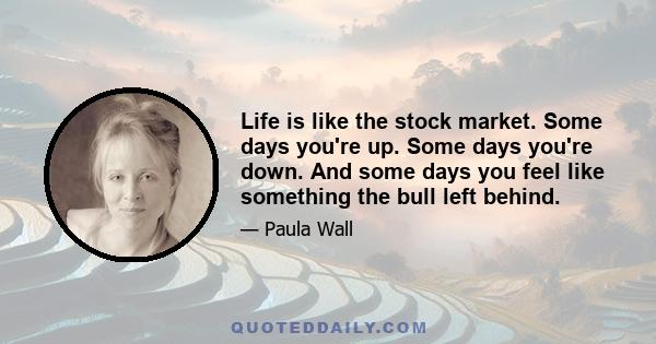 Life is like the stock market. Some days you're up. Some days you're down. And some days you feel like something the bull left behind.