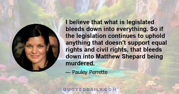 I believe that what is legislated bleeds down into everything. So if the legislation continues to uphold anything that doesn't support equal rights and civil rights, that bleeds down into Matthew Shepard being murdered.