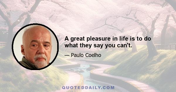 A great pleasure in life is to do what they say you can't.