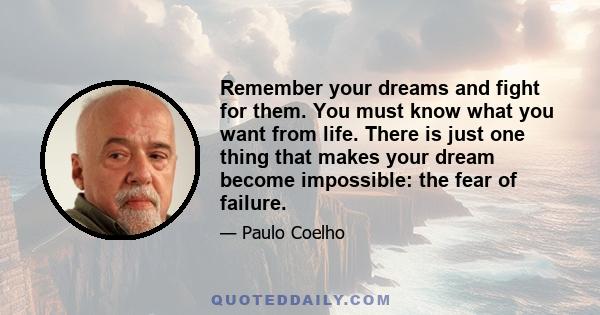 Remember your dreams and fight for them. You must know what you want from life. There is just one thing that makes your dream become impossible: the fear of failure.