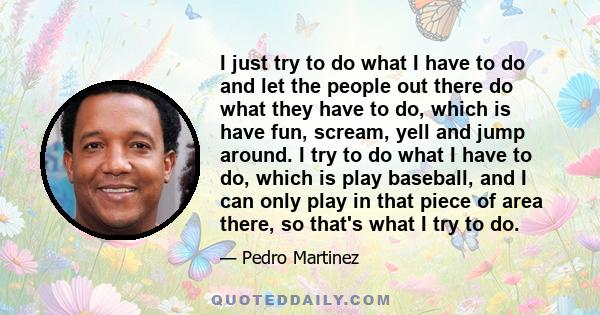 I just try to do what I have to do and let the people out there do what they have to do, which is have fun, scream, yell and jump around. I try to do what I have to do, which is play baseball, and I can only play in