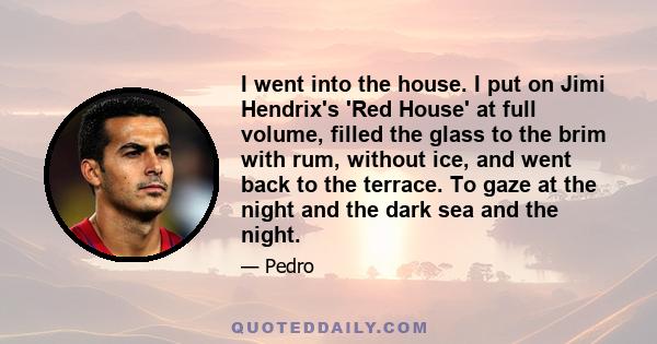 I went into the house. I put on Jimi Hendrix's 'Red House' at full volume, filled the glass to the brim with rum, without ice, and went back to the terrace. To gaze at the night and the dark sea and the night.