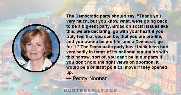 The Democratic party should say, Thank you very much, but you know what, we're going back to be a big-tent party. Broad on social issues like this, we are declaring, go with your heart if you truly feel that you can be, 