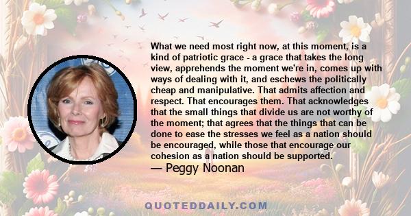 What we need most right now, at this moment, is a kind of patriotic grace - a grace that takes the long view, apprehends the moment we're in, comes up with ways of dealing with it, and eschews the politically cheap and