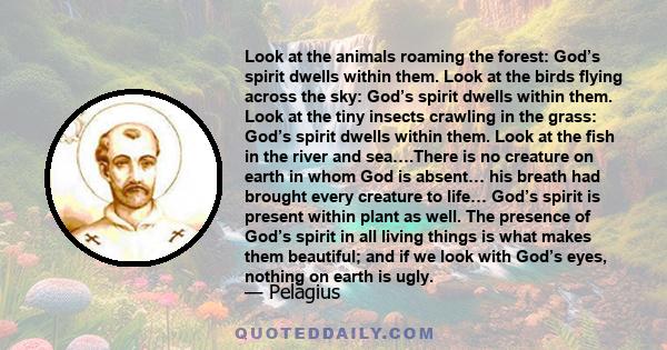 Look at the animals roaming the forest: God’s spirit dwells within them. Look at the birds flying across the sky: God’s spirit dwells within them. Look at the tiny insects crawling in the grass: God’s spirit dwells