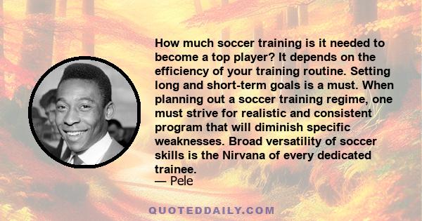 How much soccer training is it needed to become a top player? It depends on the efficiency of your training routine. Setting long and short-term goals is a must. When planning out a soccer training regime, one must