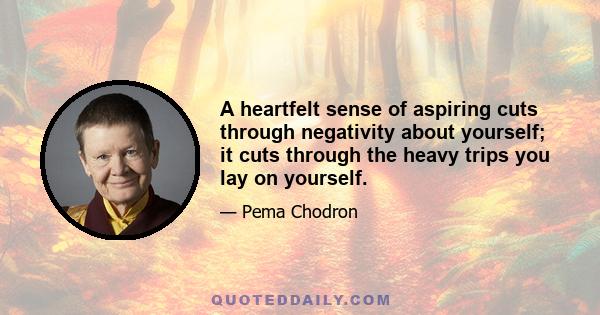 A heartfelt sense of aspiring cuts through negativity about yourself; it cuts through the heavy trips you lay on yourself.