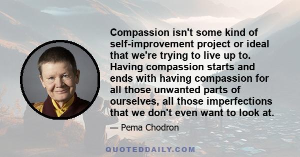 Compassion isn't some kind of self-improvement project or ideal that we're trying to live up to. Having compassion starts and ends with having compassion for all those unwanted parts of ourselves, all those