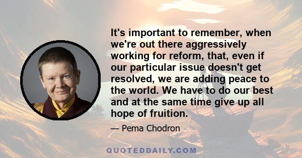 It's important to remember, when we're out there aggressively working for reform, that, even if our particular issue doesn't get resolved, we are adding peace to the world. We have to do our best and at the same time