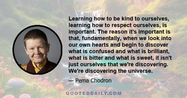 Learning how to be kind to ourselves, learning how to respect ourselves, is important. The reason it's important is that, fundamentally, when we look into our own hearts and begin to discover what is confused and what