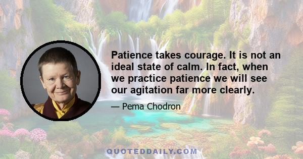 Patience takes courage. It is not an ideal state of calm. In fact, when we practice patience we will see our agitation far more clearly.