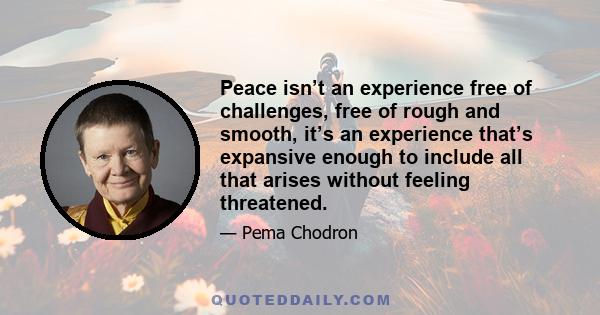 Peace isn’t an experience free of challenges, free of rough and smooth, it’s an experience that’s expansive enough to include all that arises without feeling threatened.