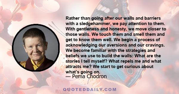 Rather than going after our walls and barriers with a sledgehammer, we pay attention to them. With gentleness and honesty, we move closer to those walls. We touch them and smell them and get to know them well. We begin