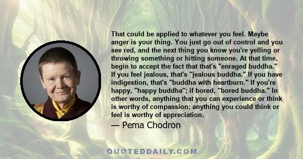 That could be applied to whatever you feel. Maybe anger is your thing. You just go out of control and you see red, and the next thing you know you're yelling or throwing something or hitting someone. At that time, begin 