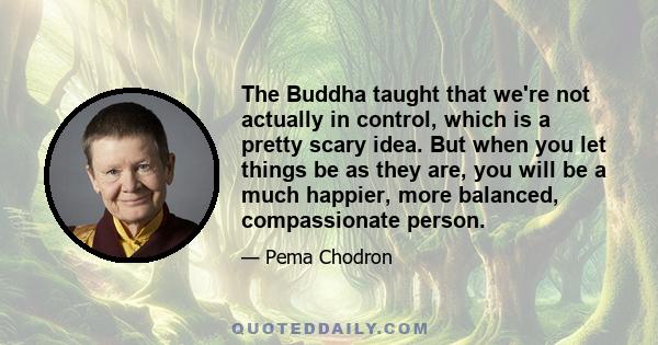 The Buddha taught that we're not actually in control, which is a pretty scary idea. But when you let things be as they are, you will be a much happier, more balanced, compassionate person.