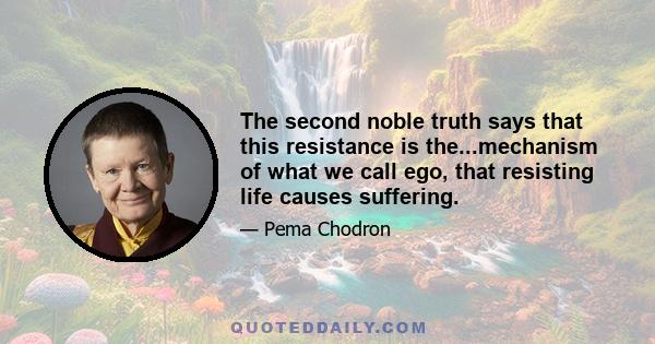 The second noble truth says that this resistance is the...mechanism of what we call ego, that resisting life causes suffering.