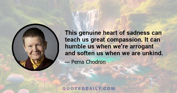 This genuine heart of sadness can teach us great compassion. It can humble us when we're arrogant and soften us when we are unkind.