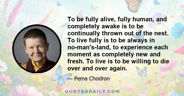 To be fully alive, fully human, and completely awake is to be continually thrown out of the nest. To live fully is to be always in no-man's-land, to experience each moment as completely new and fresh. To live is to be