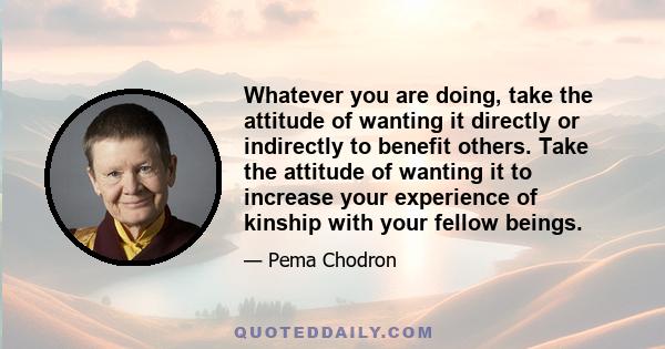 Whatever you are doing, take the attitude of wanting it directly or indirectly to benefit others. Take the attitude of wanting it to increase your experience of kinship with your fellow beings.