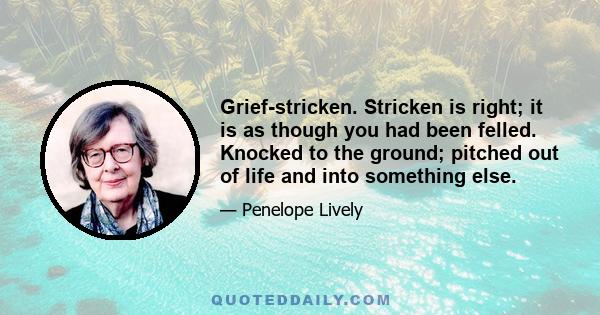 Grief-stricken. Stricken is right; it is as though you had been felled. Knocked to the ground; pitched out of life and into something else.