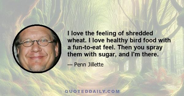 I love the feeling of shredded wheat. I love healthy bird food with a fun-to-eat feel. Then you spray them with sugar, and I'm there.