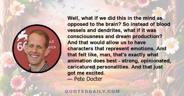 Well, what if we did this in the mind as opposed to the brain? So instead of blood vessels and dendrites, what if it was consciousness and dream production? And that would allow us to have characters that represent