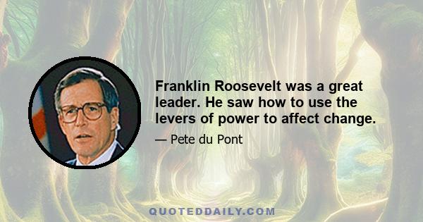 Franklin Roosevelt was a great leader. He saw how to use the levers of power to affect change.