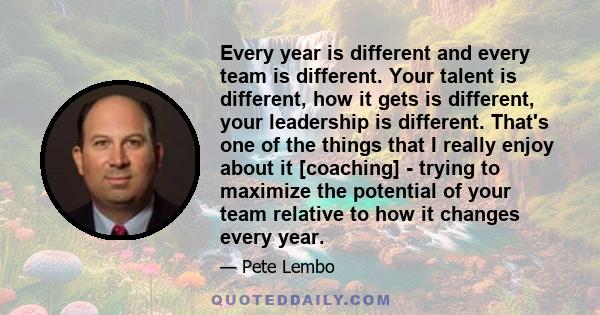 Every year is different and every team is different. Your talent is different, how it gets is different, your leadership is different. That's one of the things that I really enjoy about it [coaching] - trying to