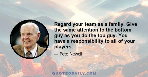 Regard your team as a family. Give the same attention to the bottom guy as you do the top guy. You have a responsibility to all of your players.