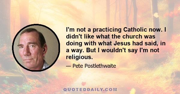 I'm not a practicing Catholic now. I didn't like what the church was doing with what Jesus had said, in a way. But I wouldn't say I'm not religious.