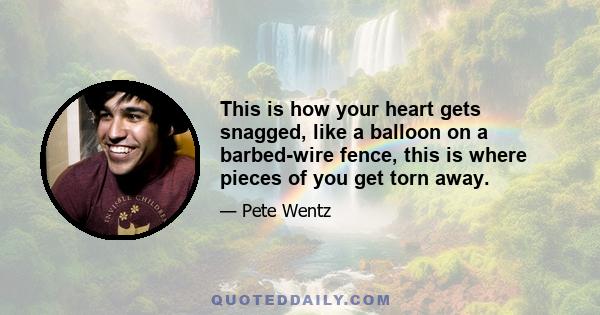 This is how your heart gets snagged, like a balloon on a barbed-wire fence, this is where pieces of you get torn away.