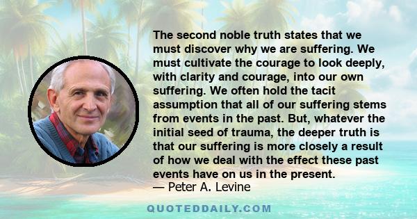 The second noble truth states that we must discover why we are suffering. We must cultivate the courage to look deeply, with clarity and courage, into our own suffering. We often hold the tacit assumption that all of