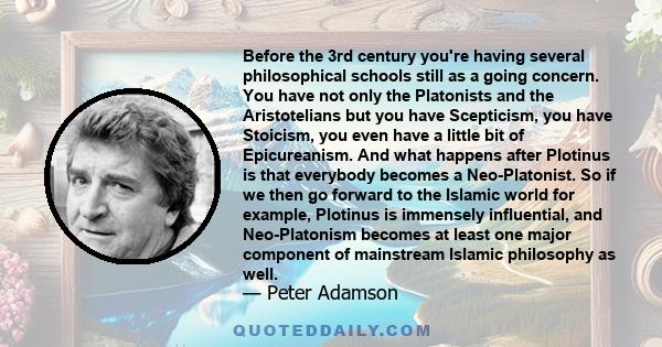 Before the 3rd century you're having several philosophical schools still as a going concern. You have not only the Platonists and the Aristotelians but you have Scepticism, you have Stoicism, you even have a little bit