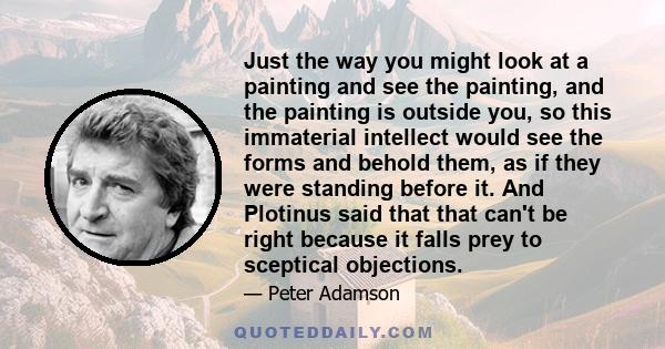 Just the way you might look at a painting and see the painting, and the painting is outside you, so this immaterial intellect would see the forms and behold them, as if they were standing before it. And Plotinus said