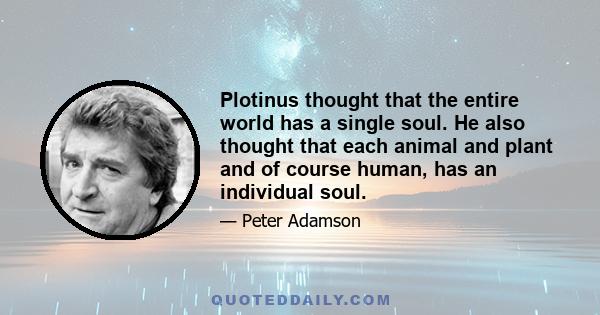 Plotinus thought that the entire world has a single soul. He also thought that each animal and plant and of course human, has an individual soul.