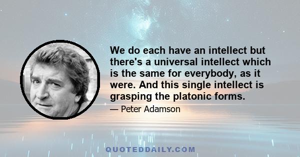 We do each have an intellect but there's a universal intellect which is the same for everybody, as it were. And this single intellect is grasping the platonic forms.