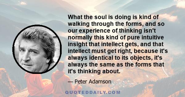 What the soul is doing is kind of walking through the forms, and so our experience of thinking isn't normally this kind of pure intuitive insight that intellect gets, and that intellect must get right, because it's