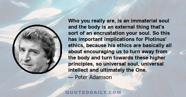 Who you really are, is an immaterial soul and the body is an external thing that's sort of an encrustation your soul. So this has important implications for Plotinus' ethics, because his ethics are basically all about