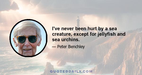 I've never been hurt by a sea creature, except for jellyfish and sea urchins.