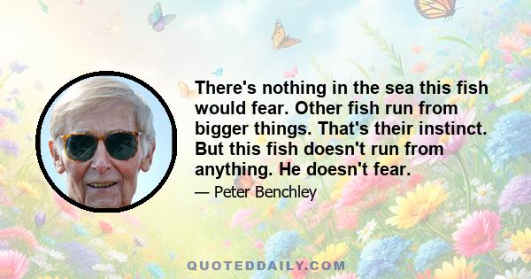 There's nothing in the sea this fish would fear. Other fish run from bigger things. That's their instinct. But this fish doesn't run from anything. He doesn't fear.